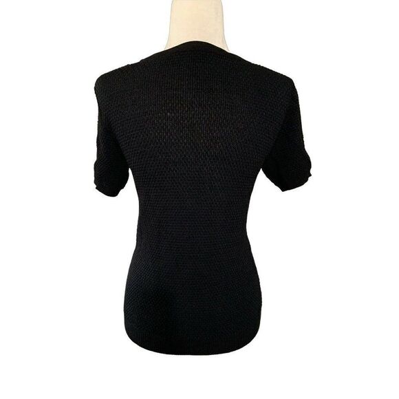 zara knit womens black blue Crew Neck short sleeve sweater top medium - Picture 2 of 3